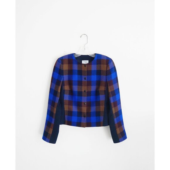 Akris Punto Blue Black Brown Plaid Wool Blazer size DE 38 US 8 - Picture 3 of 7